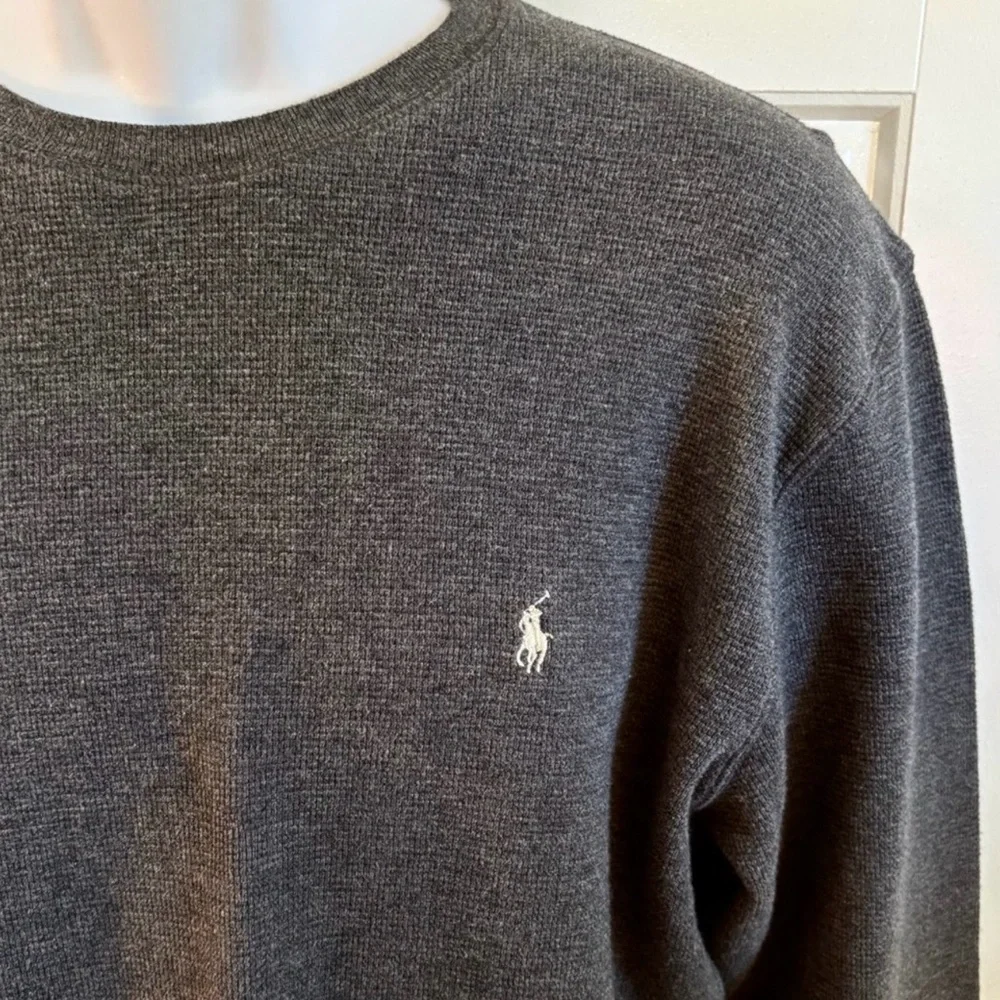 Polo Ralph Lauren Gray Waffle Knit Thermal Shirt White Pony Sz L💚